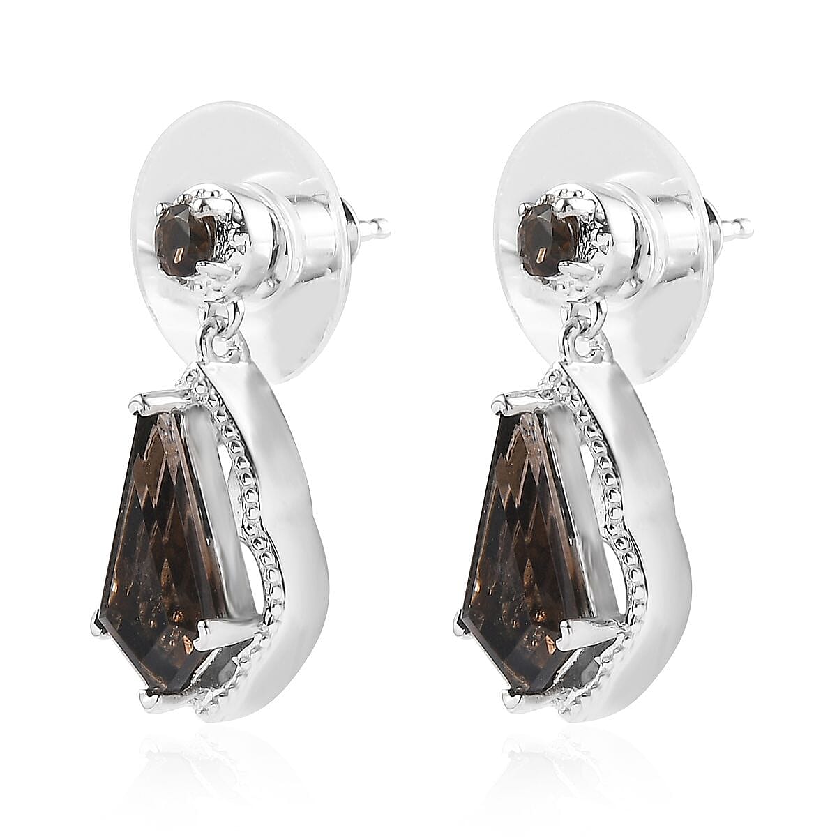 Brazilian Smoky Quartz Earrings in Platinum Over Copper 3.30 ctw