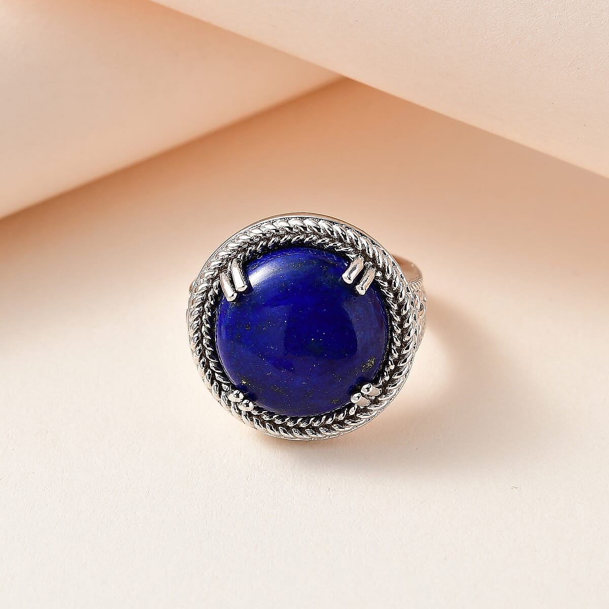 Lapis Lazuli Solitaire Ring in Platinum Over Copper (Size 10) 11.50 ctw image number 1