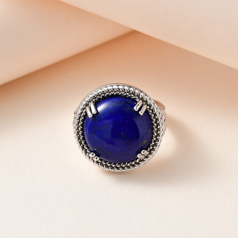 Lapis Lazuli Solitaire Ring in Platinum Over Copper with Magnet (Size 10.0) 11.50 ctw