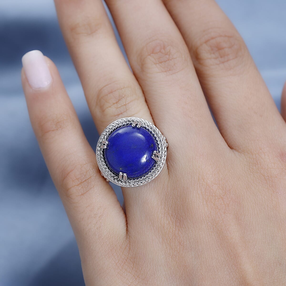 Lapis Lazuli Solitaire Ring in Platinum Over Copper (Size 10) 11.50 ctw image number 2