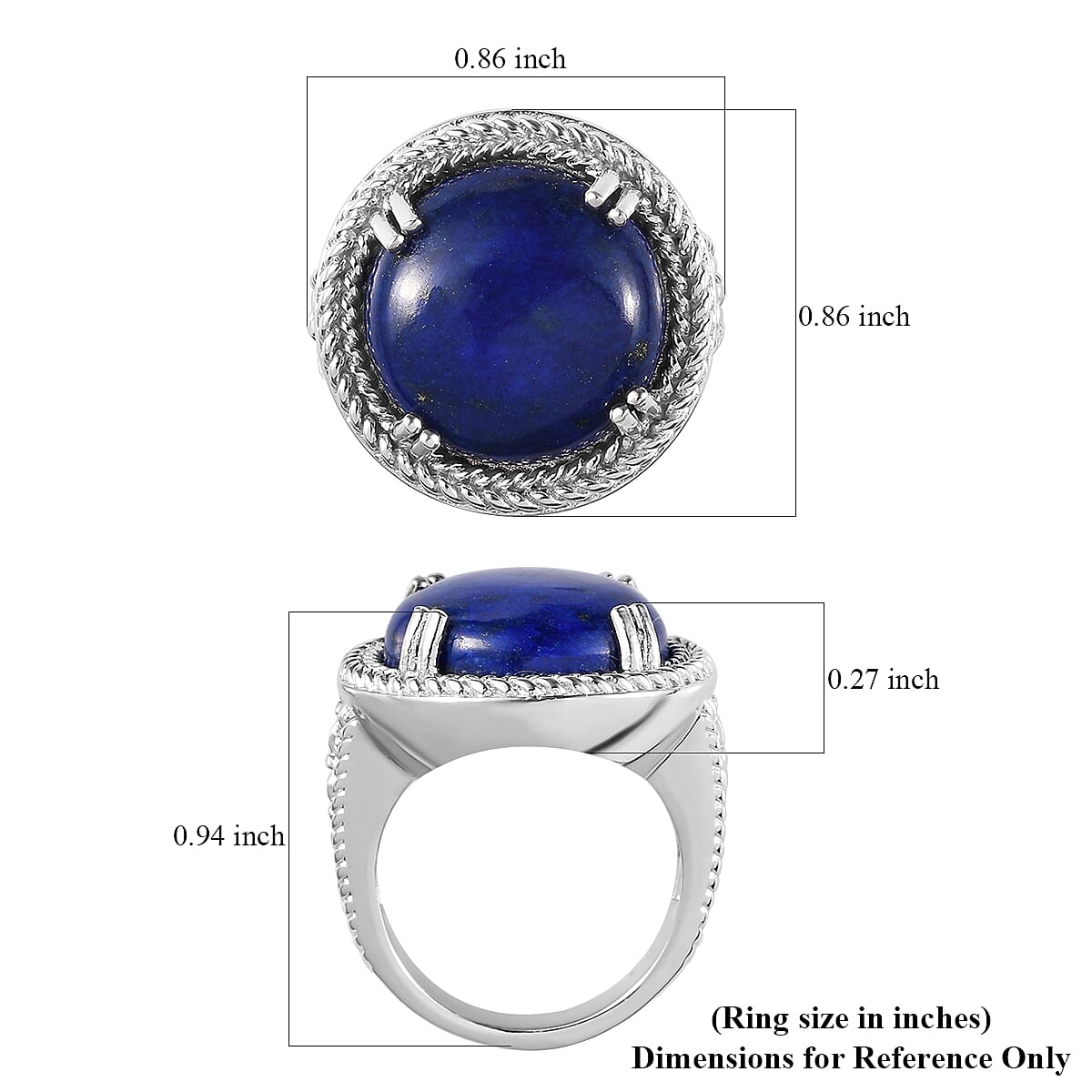 Lapis Lazuli Solitaire Ring in Platinum Over Copper (Size 10) 11.50 ctw image number 5
