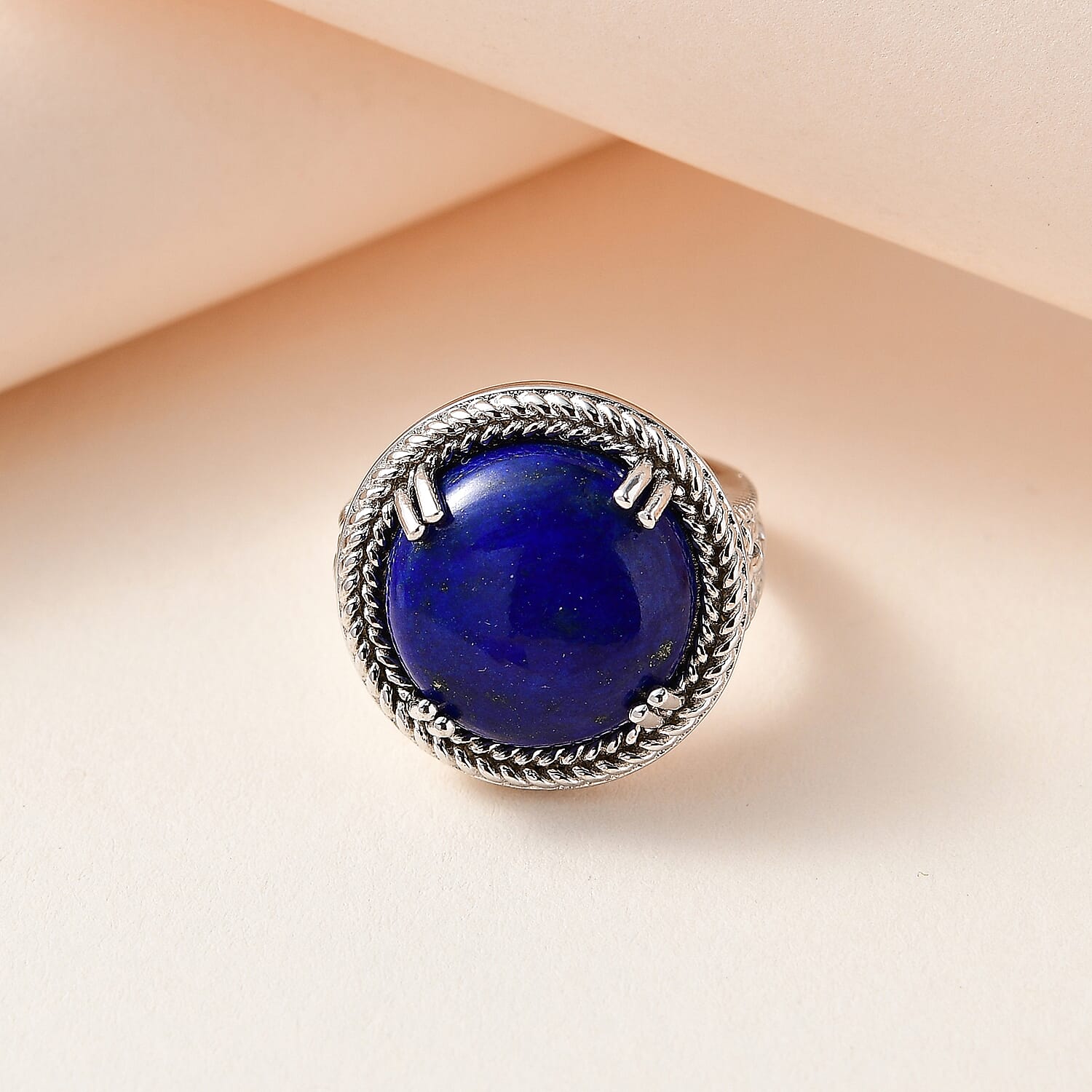 Buy Lapis Lazuli Solitaire Ring in Platinum Over Copper with