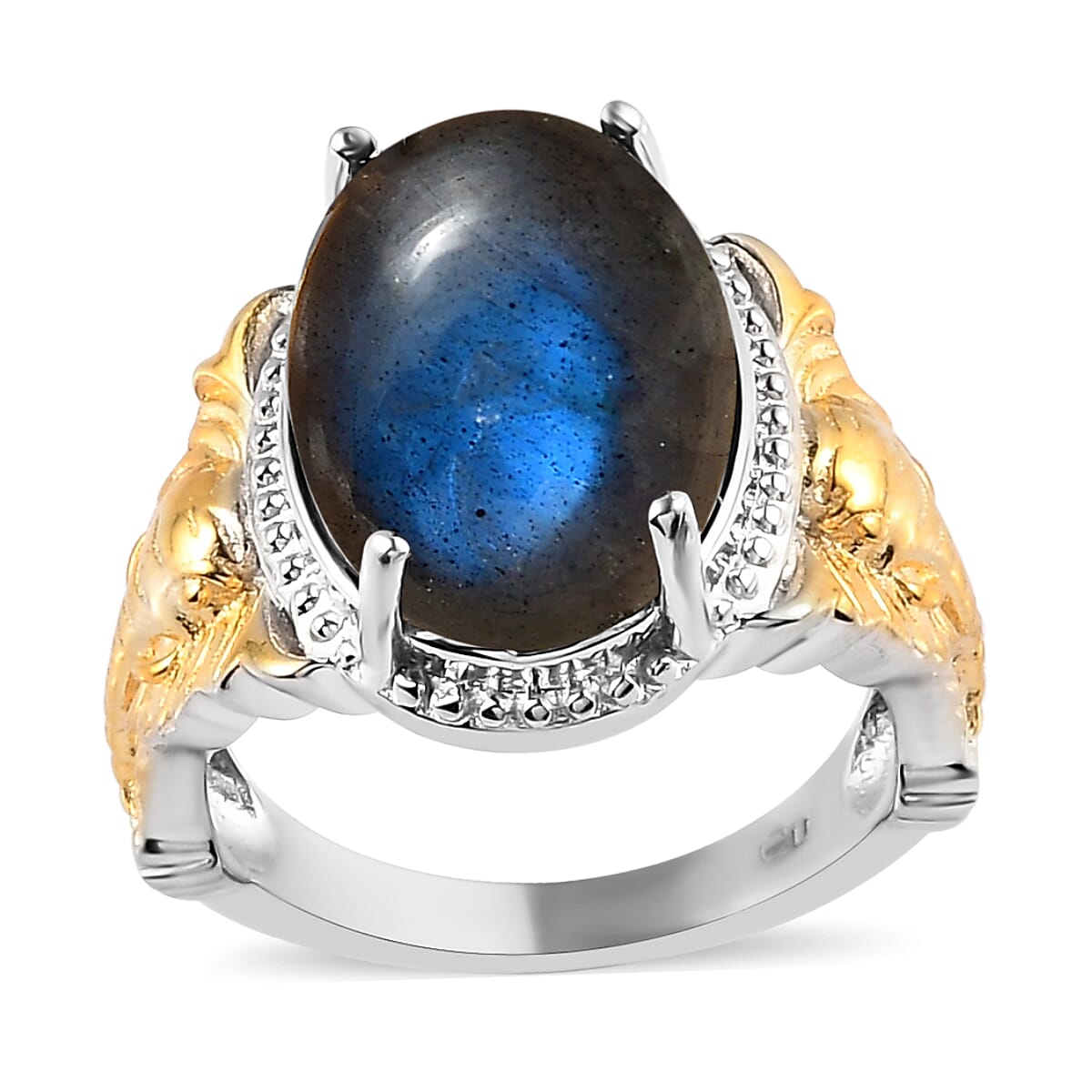 Malagasy Labradorite Solitaire Ring in 14K YG and Platinum Over Copper with Magnet (Size 10.0) 6.35 ctw