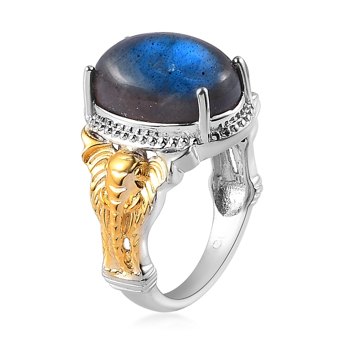 Malagasy Labradorite Solitaire Ring in 14K YG and Platinum Over Copper with Magnet (Size 10.0) 6.35 ctw