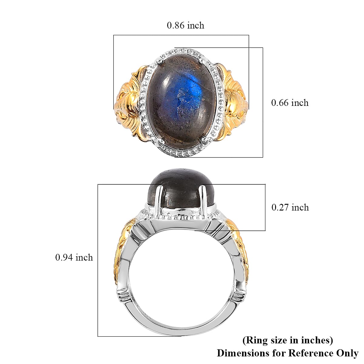 Malagasy Labradorite Solitaire Ring in 14K YG and Platinum Over Copper with Magnet (Size 10.0) 6.35 ctw