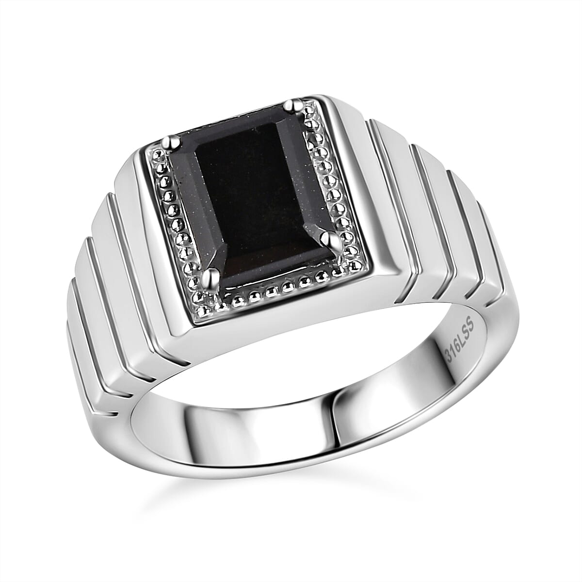 Australian Black Tourmaline Men's Ring in Stainless Steel (Size 13.0) 2.35 ctw image number 0