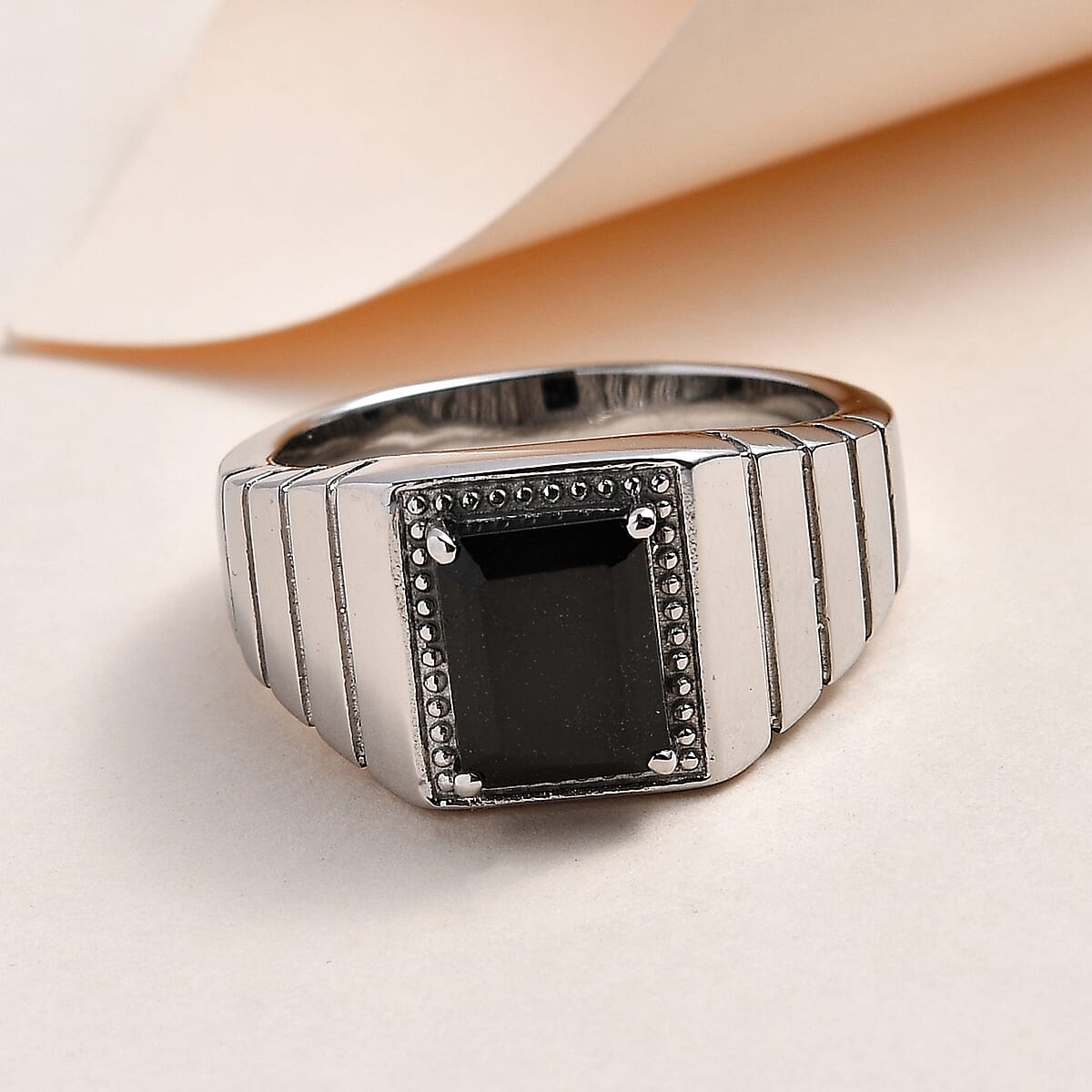 Australian Black Tourmaline Men's Ring in Stainless Steel (Size 13.0) 2.35 ctw image number 1