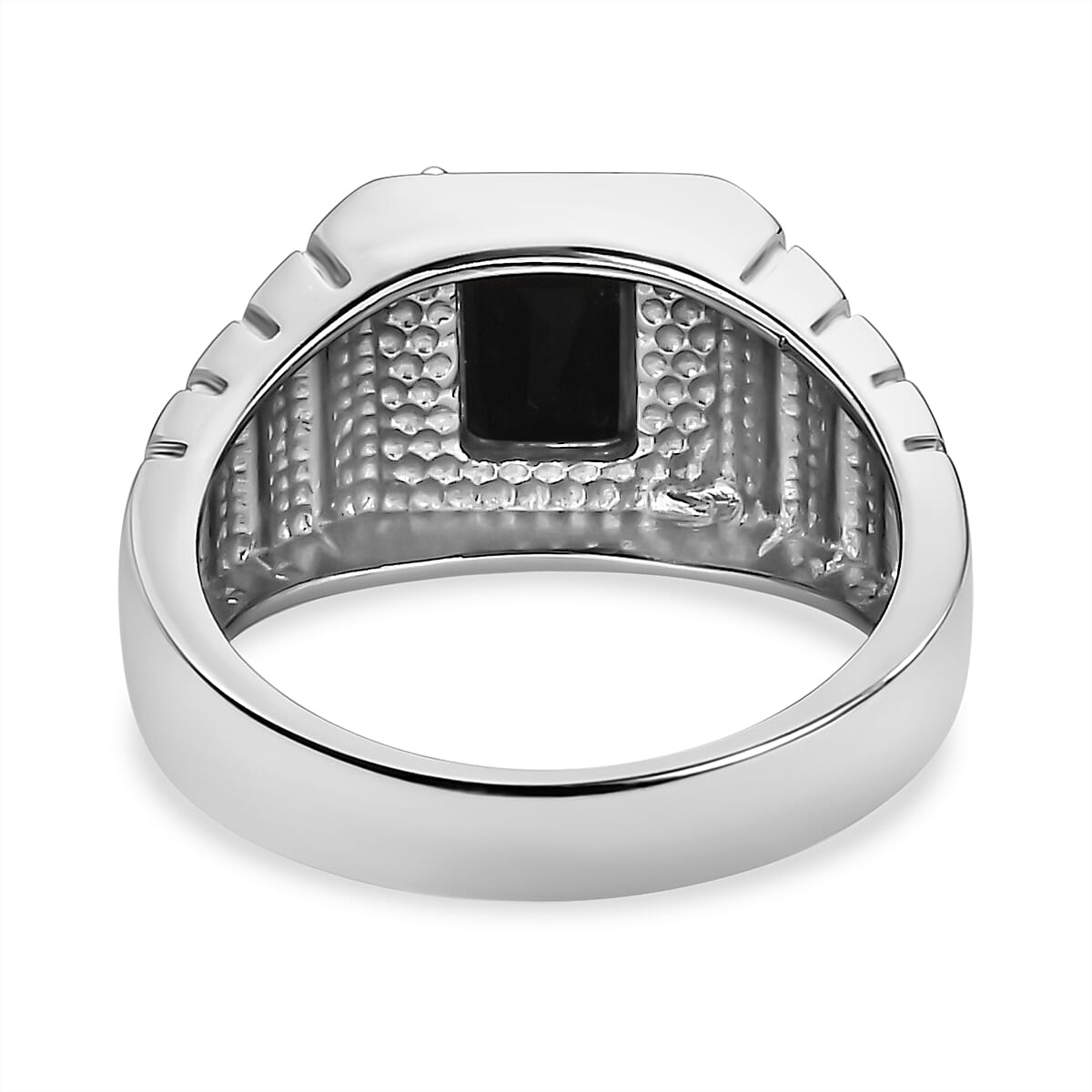 Australian Black Tourmaline Men's Ring in Stainless Steel (Size 13.0) 2.35 ctw image number 4