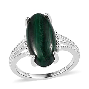 African Malachite Solitaire Ring in Sterling Silver (Size 10.0) 6.25 ctw