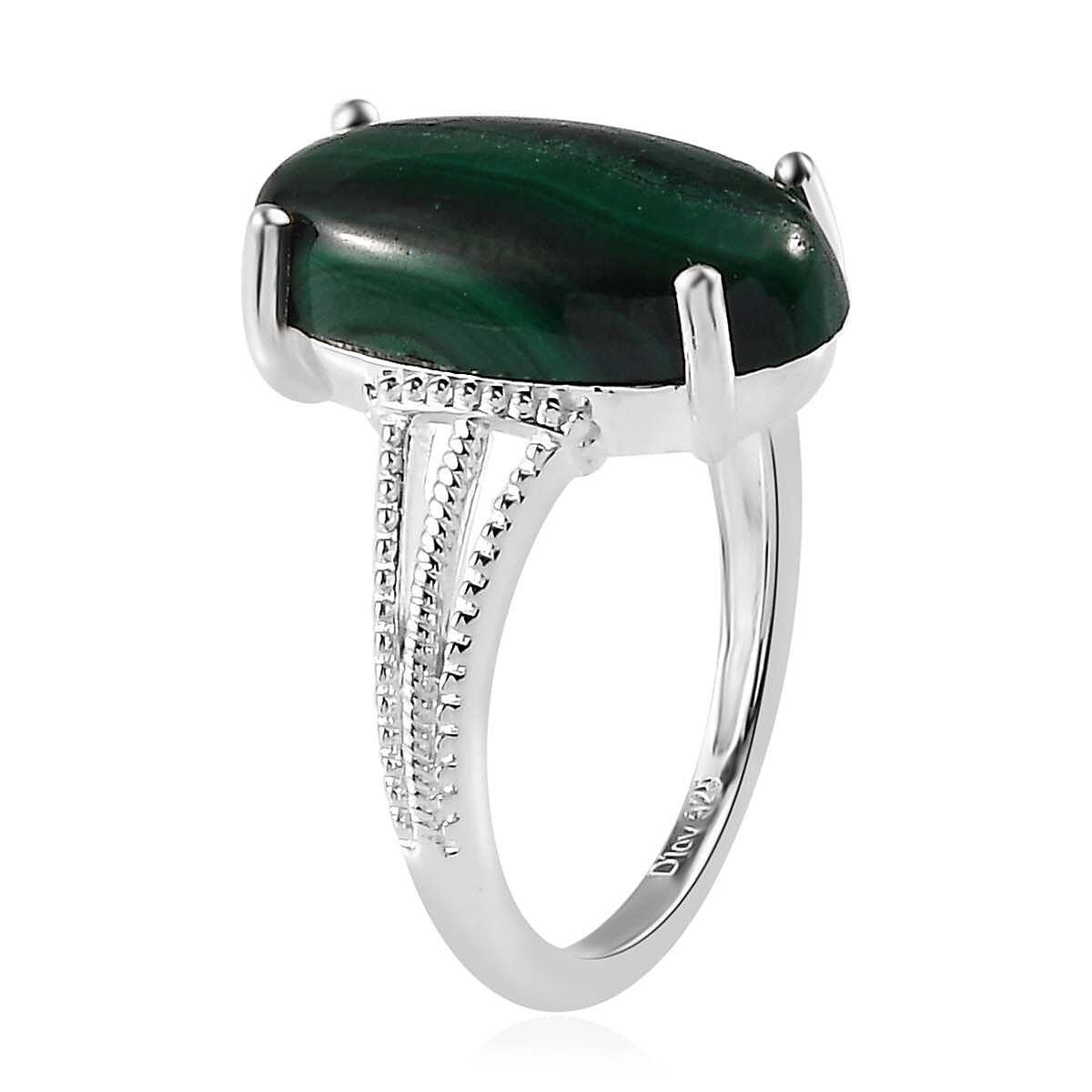 African Malachite Solitaire Ring in Sterling Silver (Size 8.0) 6.25 ctw image number 3
