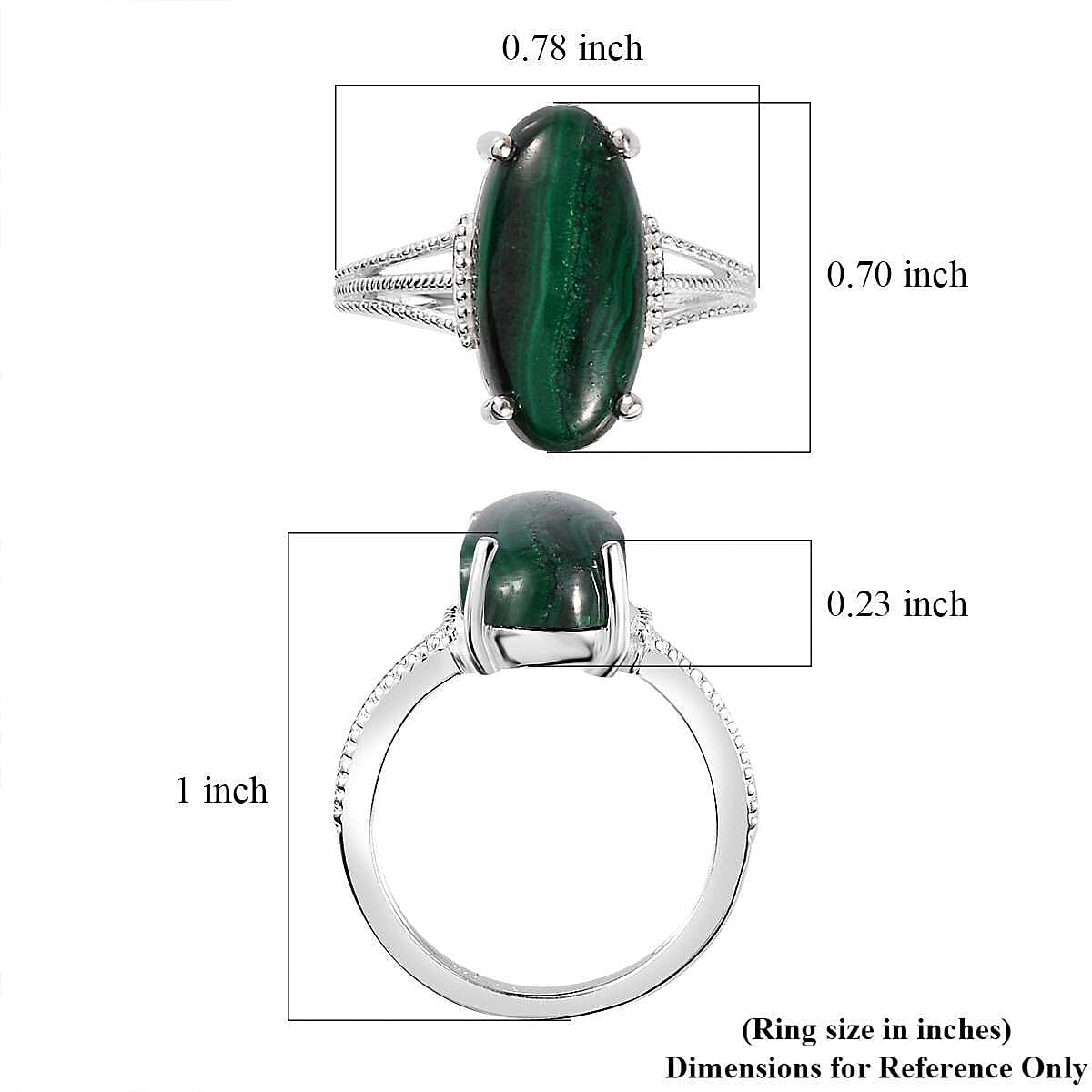 African Malachite Solitaire Ring in Sterling Silver (Size 8.0) 6.25 ctw image number 5
