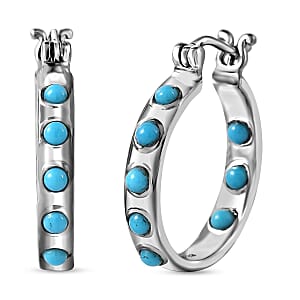 Sleeping Beauty Turquoise Hoop Earrings in Stainless Steel 1.15 ctw