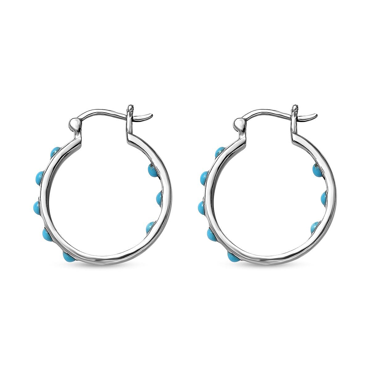 Sleeping Beauty Turquoise Hoop Earrings in Stainless Steel 1.15 ctw image number 3