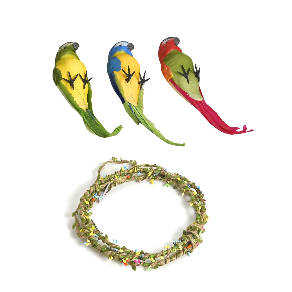 Set of 3 Hanging Parrots Perching on The Round Flower Ring image number 0