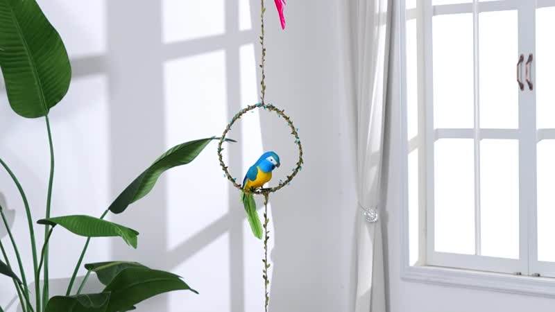 Set of 3 Hanging Parrots Perching on The Round Flower Ring (70")
