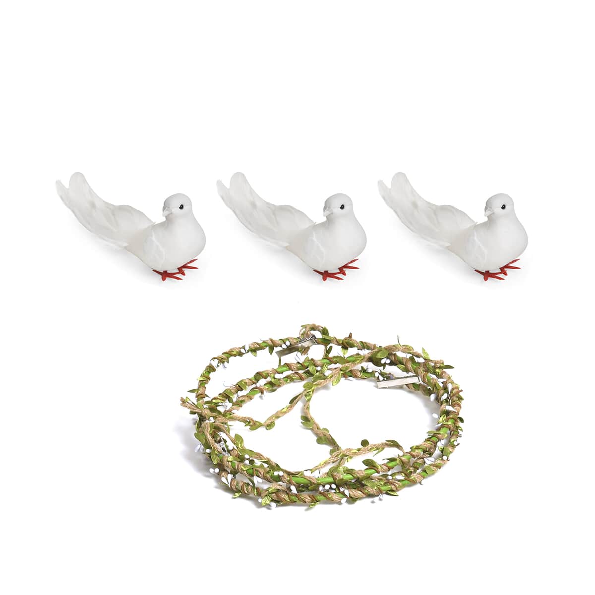 Set of 3 Hanging Doves Perching on The Round Flower Ring image number 0