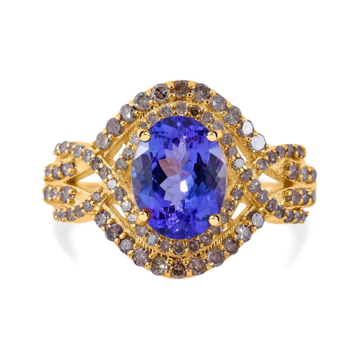 Luxoro 14K Yellow Gold Premium Tanzanite and Natural Champagne Diamond I2 Ring (Size 10.0) 2.60 ctw image number 0