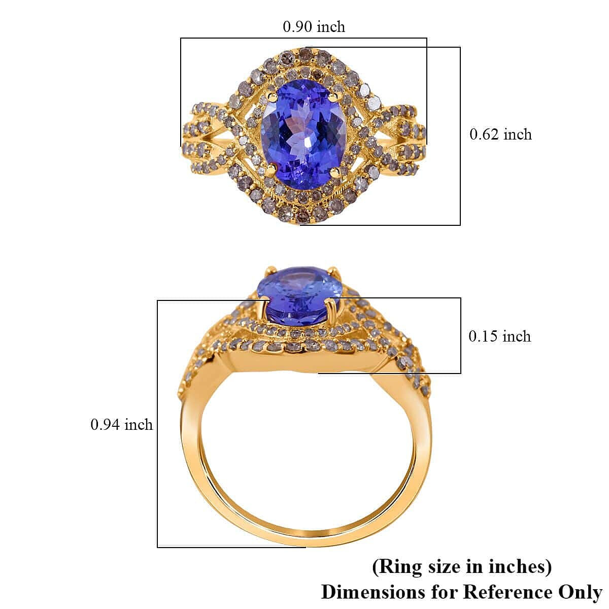 Luxoro 14K Yellow Gold Premium Tanzanite and Natural Champagne Diamond Ring (Size 10.0) 2.60 ctw