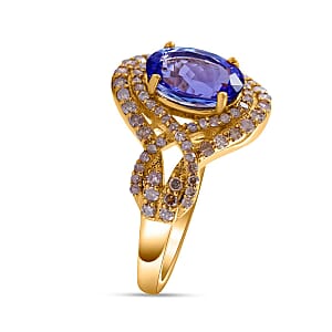 Luxoro 14K Yellow Gold Premium Tanzanite, Natural Champagne Diamond (0.65 cts) Ring (Size 5.0) 2.86 ctw