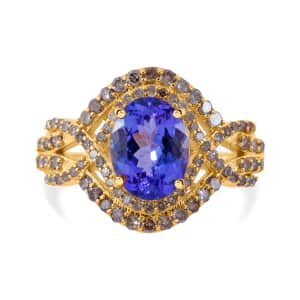 Luxoro 14K Yellow Gold Premium Tanzanite and Natural Champagne Diamond Ring (Size 6.0) 2.60 ctw