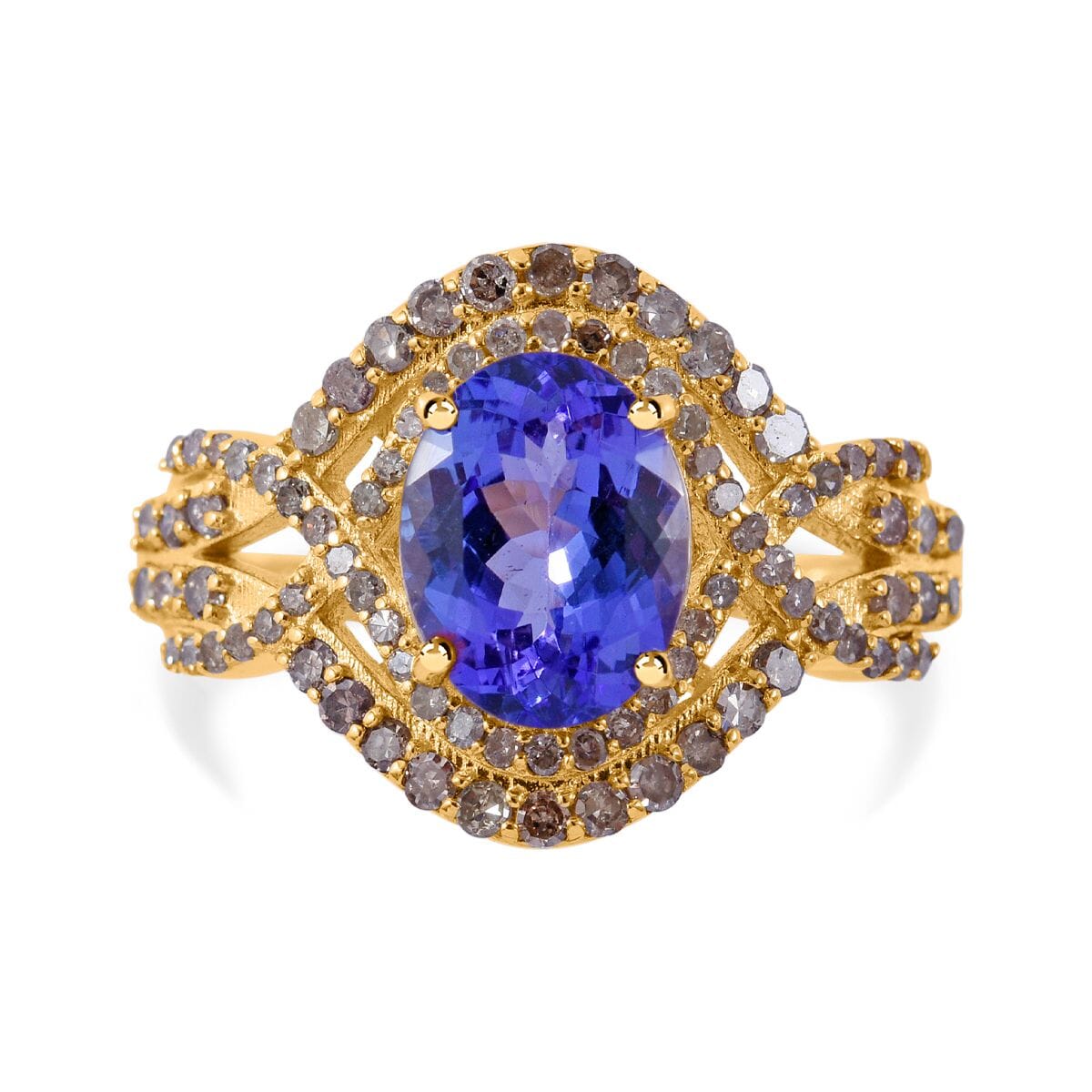 Luxoro 14K Yellow Gold Premium Tanzanite and Natural Champagne Diamond Ring (Size 7.0) 2.60 ctw image number 0