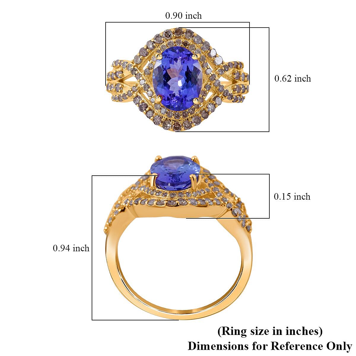 Luxoro 14K Yellow Gold Premium Tanzanite and Natural Champagne Diamond Ring (Size 7.0) 2.60 ctw
