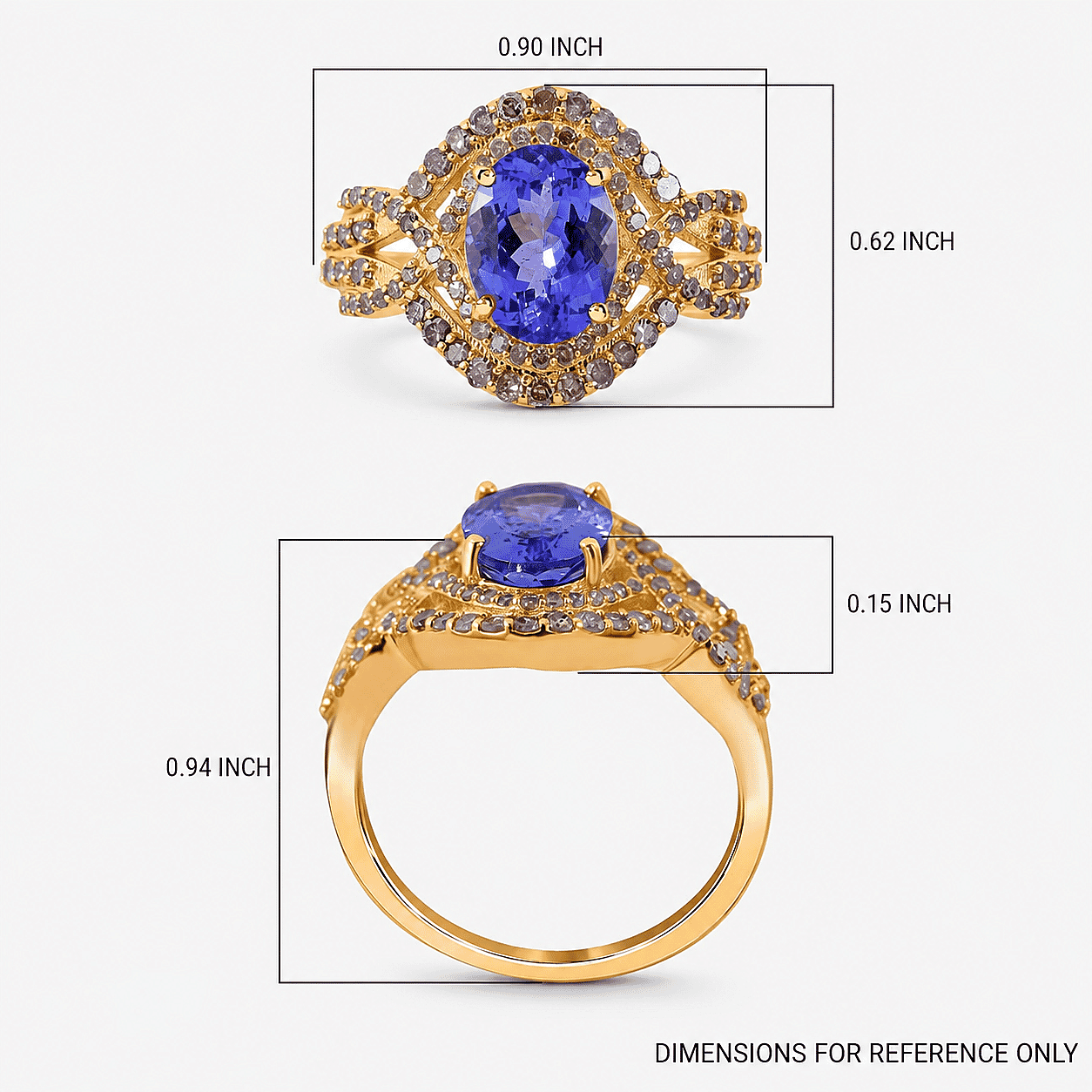 Luxoro 14K Yellow Gold Premium Tanzanite and Natural Champagne Diamond Ring (Size 7.0) 2.60 ctw