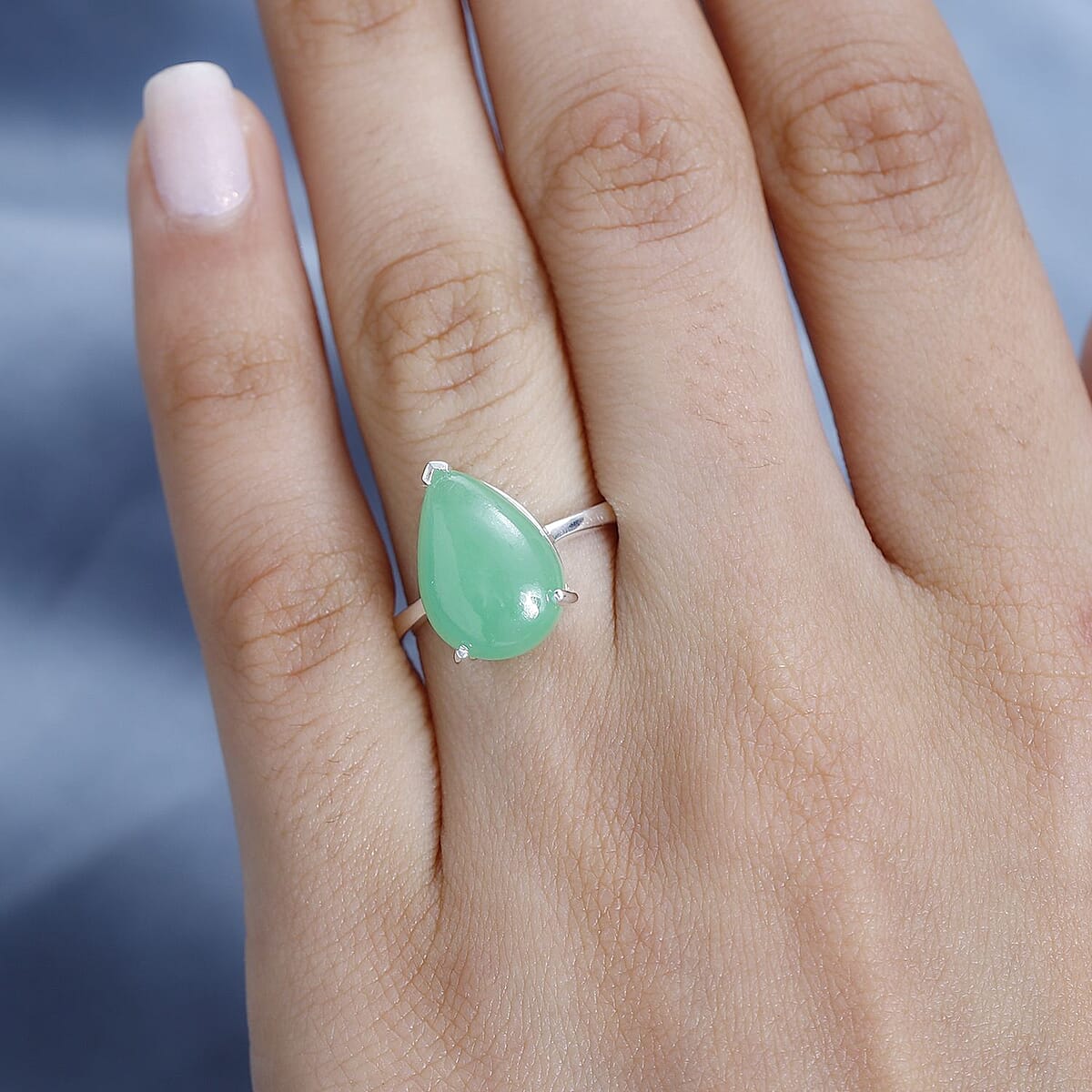 Green Jade (D) Solitaire Ring in Sterling Silver (Size 8.0) 6.50 ctw image number 2