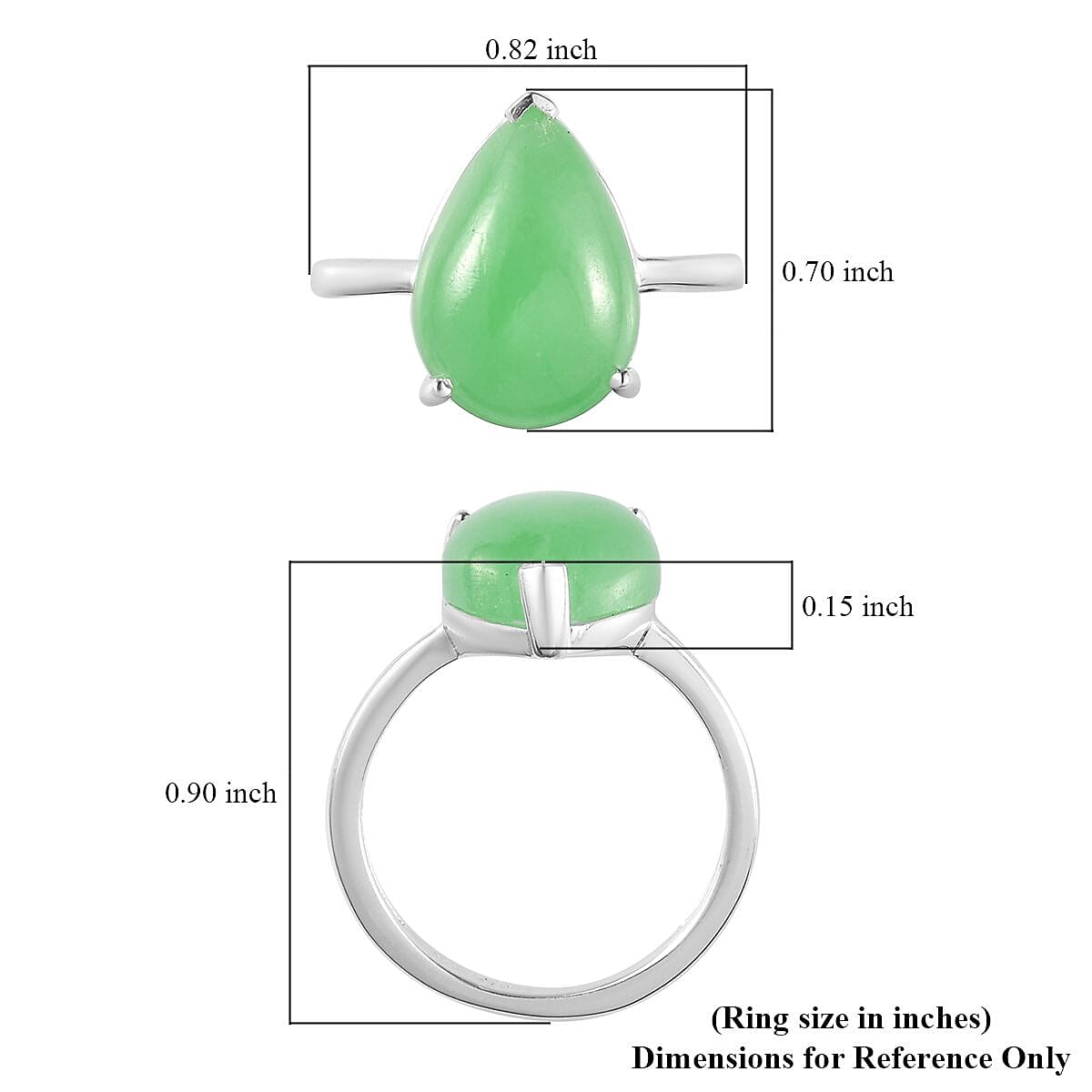 Green Jade (D) Solitaire Ring in Sterling Silver (Size 8.0) 6.50 ctw image number 5