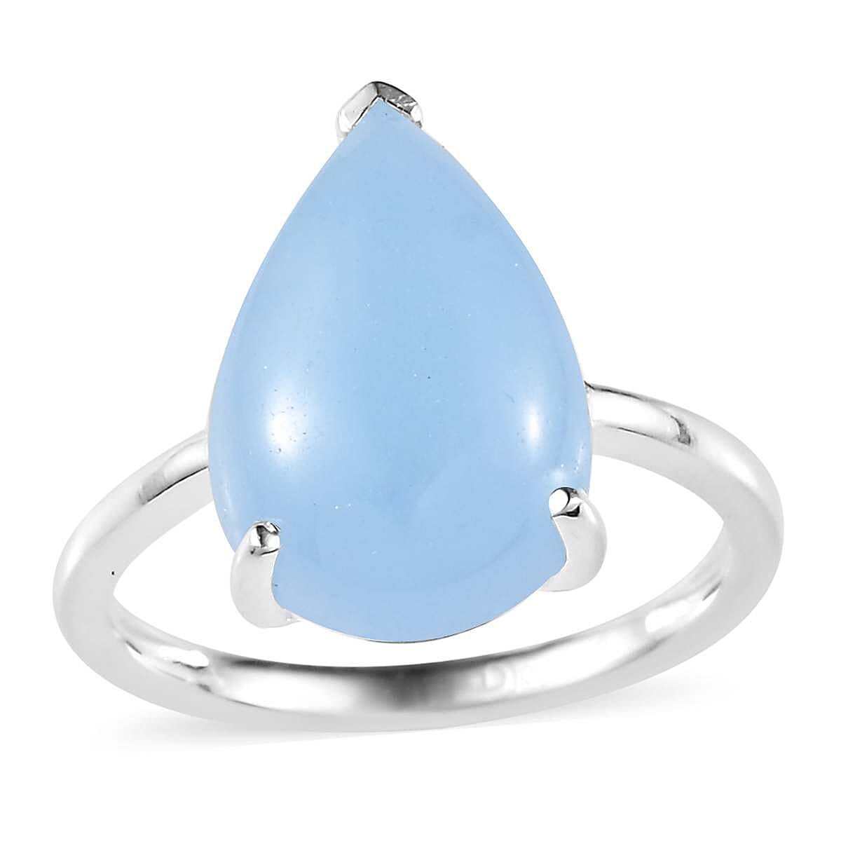 Light Blue Color Jade (D) Solitaire Ring in Sterling Silver (Size 7.0) 6.70 ctw