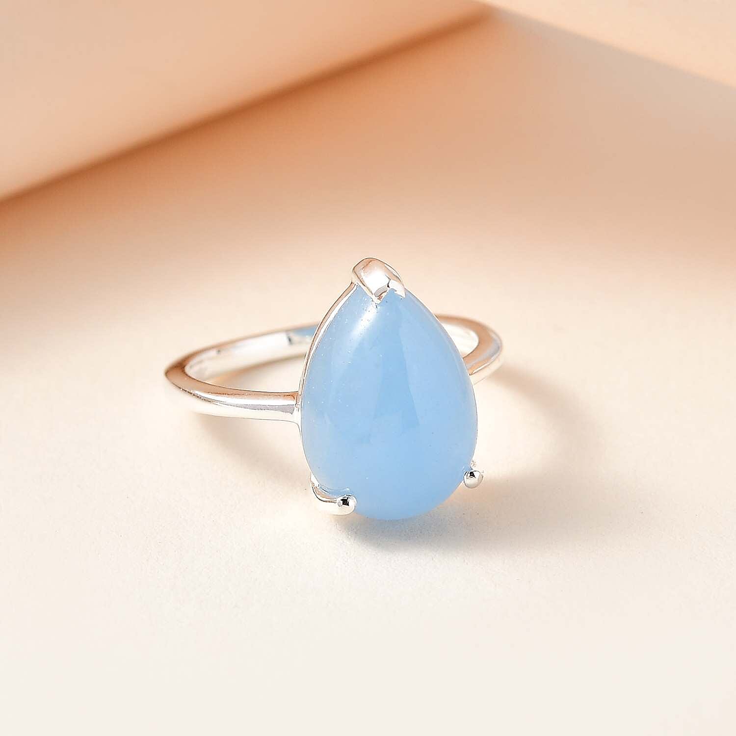 Light Blue Color Jade (D) Solitaire Ring in Sterling Silver (Size 7.0) 6.70 ctw