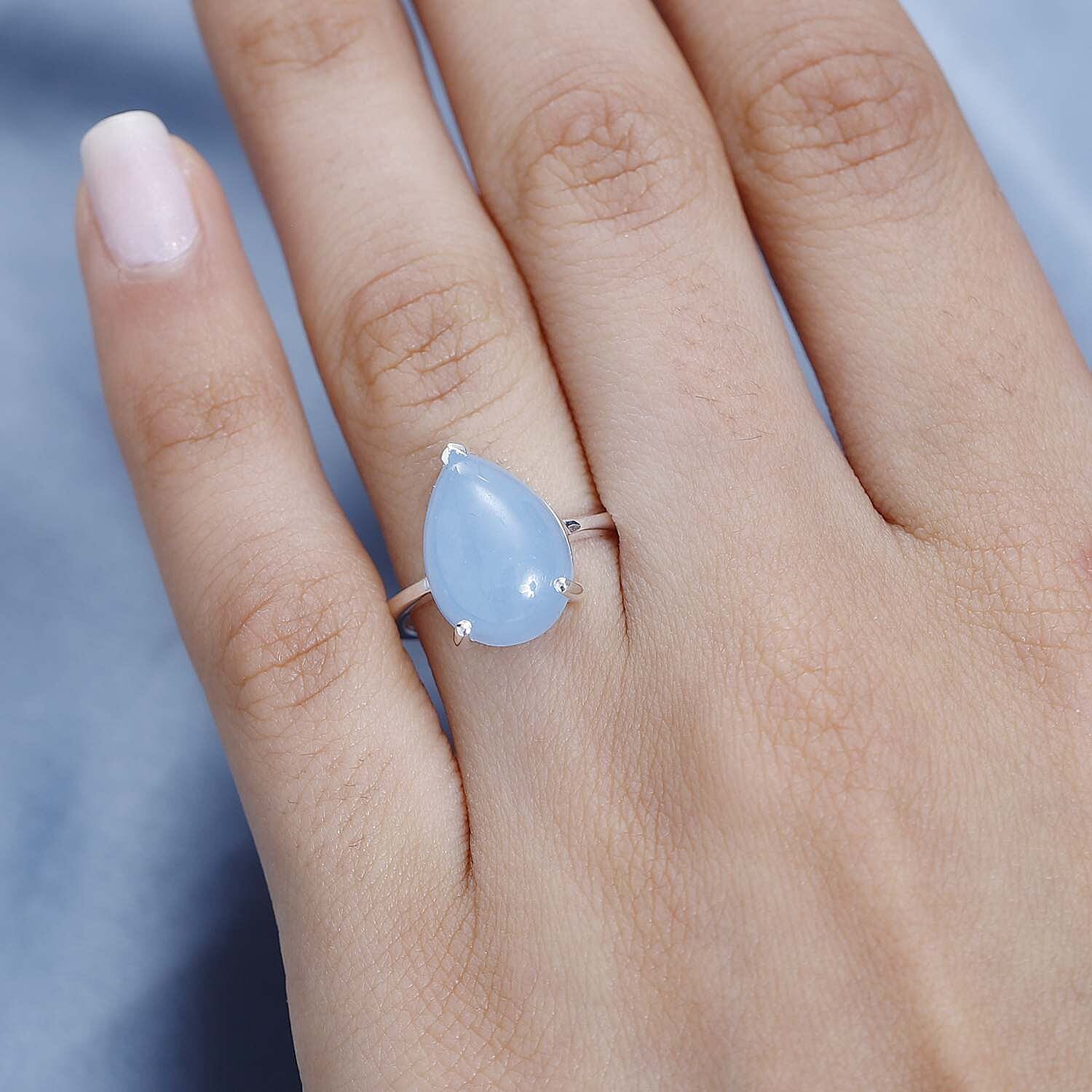 Light Blue Color Jade (D) Solitaire Ring in Sterling Silver (Size 7.0) 6.70 ctw