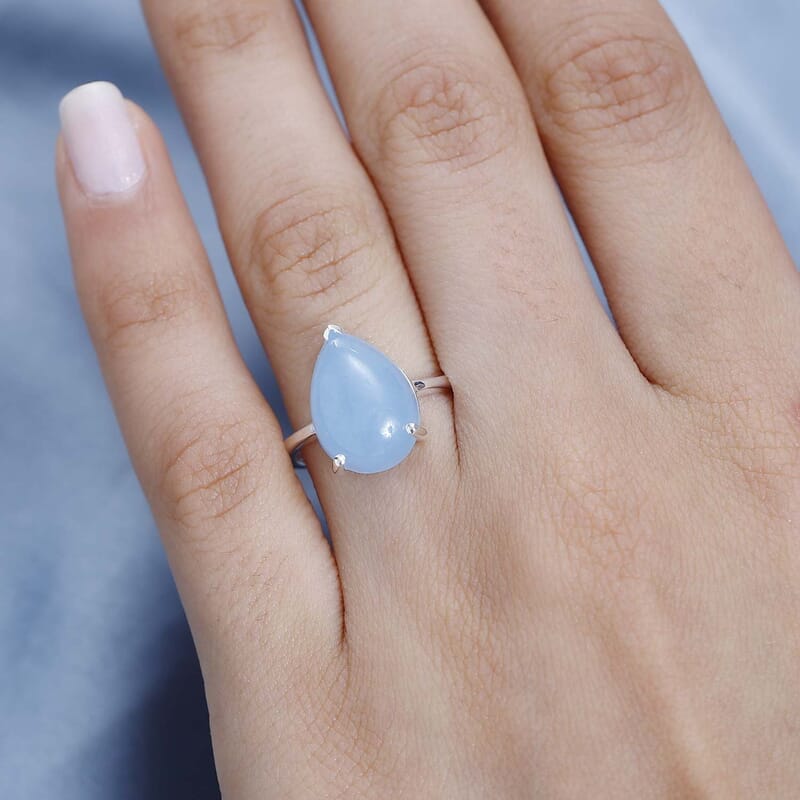 Light Blue Color Jade (D) Solitaire Ring in Sterling Silver (Size 7.0) 6.70 ctw