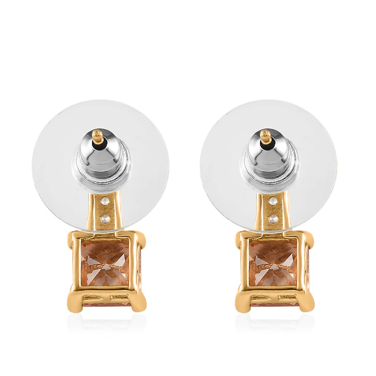 Simulated White and Champagne Color Diamond Earrings in 14K Yellow Gold Over Sterling Silver image number 3