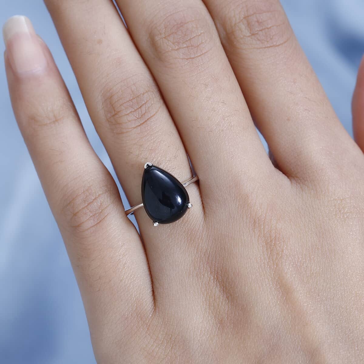 California Black Jade Solitaire Ring in Sterling Silver (Size 10.0) 6.60 ctw image number 2