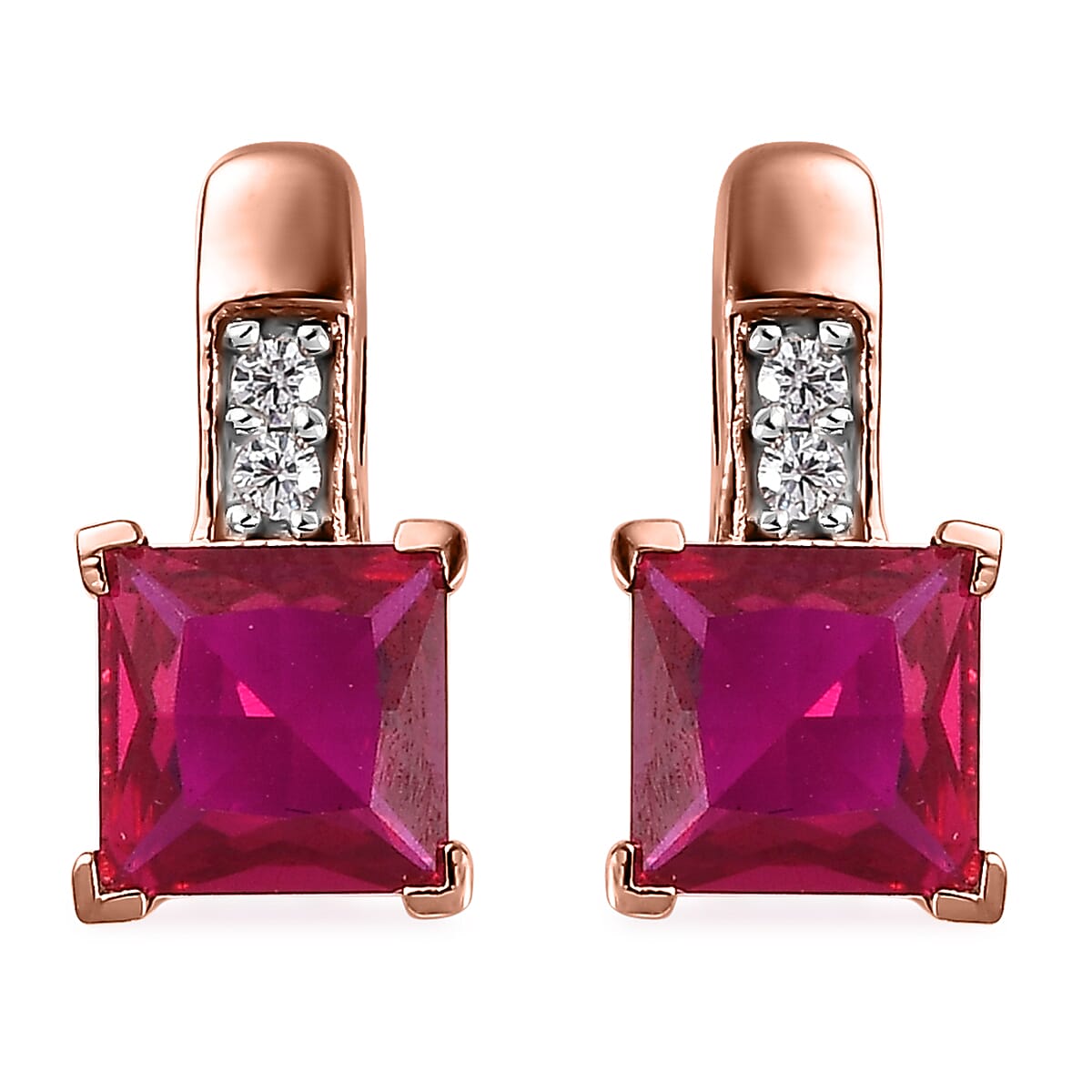Simulated White and Red Color Diamond Earrings in 14K Rose Gold Over Sterling Silver image number 0