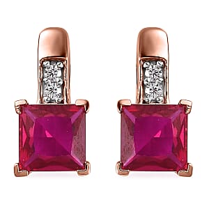 Simulated White and Red Color Diamond Earrings in 14K Rose Gold Over Sterling Silver