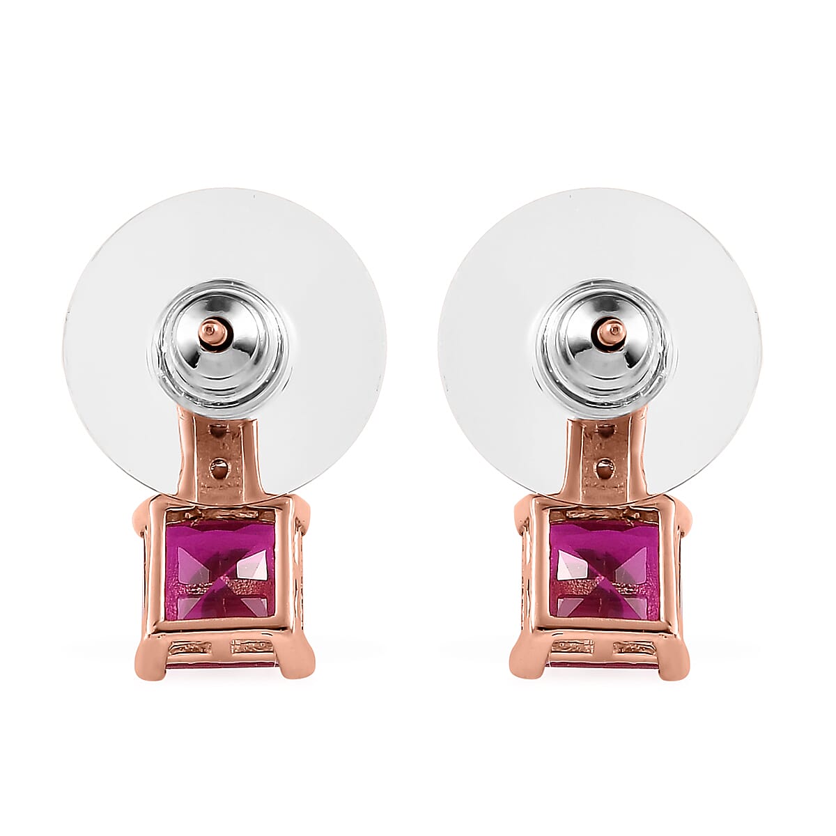 Simulated White and Red Color Diamond Earrings in 14K Rose Gold Over Sterling Silver image number 3