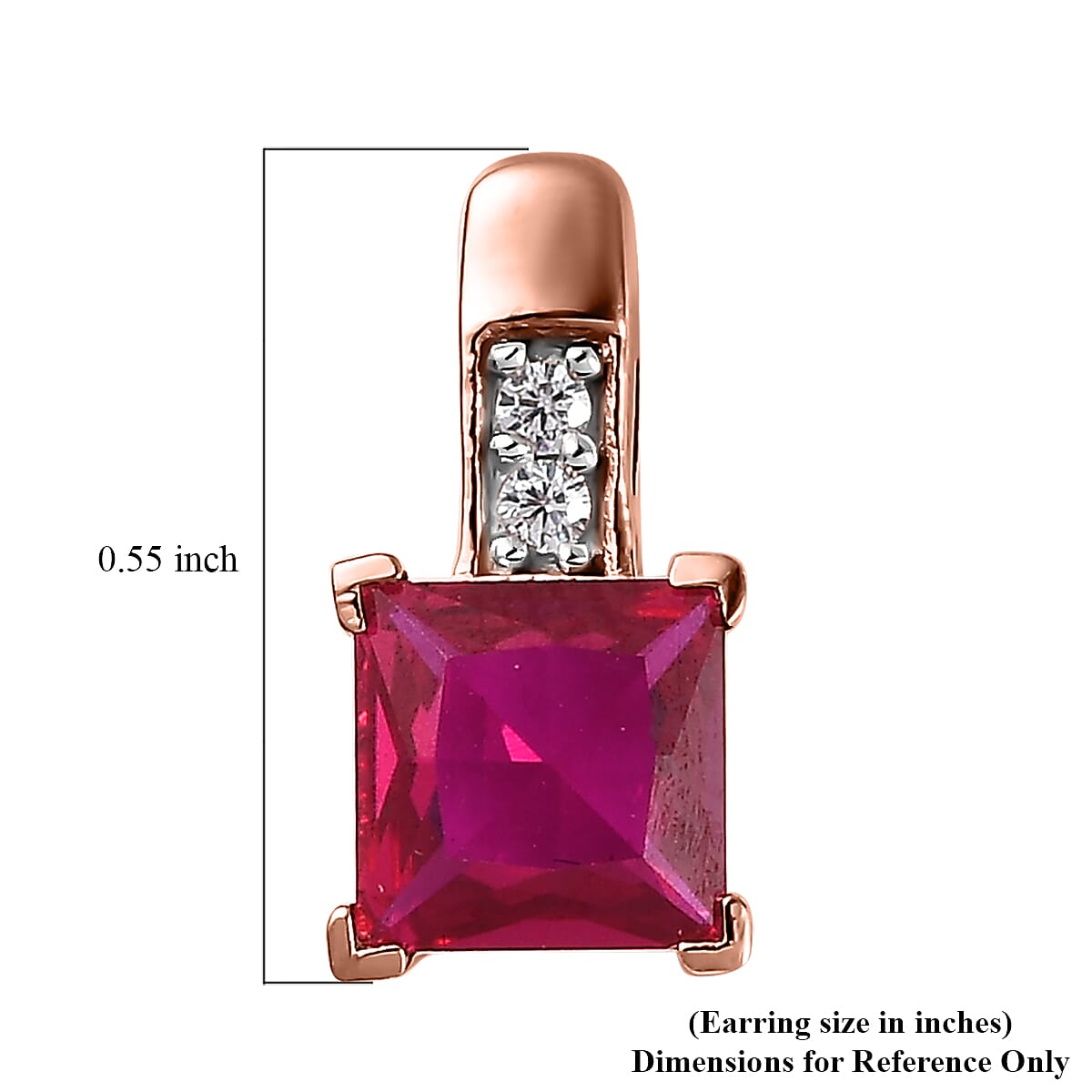 Simulated White and Red Color Diamond Earrings in 14K Rose Gold Over Sterling Silver image number 4