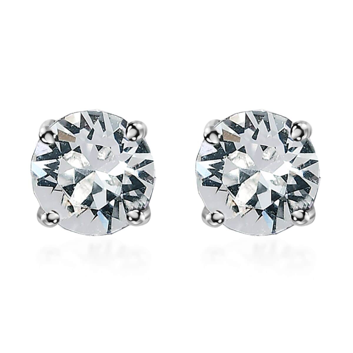 White Crystal Solitaire Stud Earrings in Platinum Over Sterling Silver image number 0