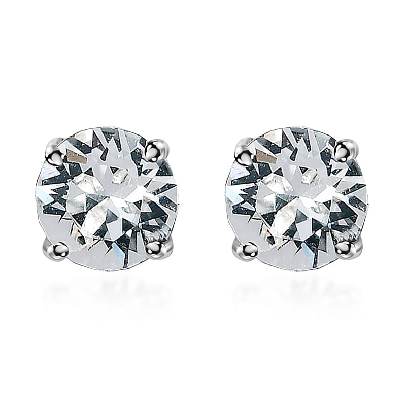 Designer Premium Austrian Crystal Solitaire Stud Earrings in Platinum Over Sterling Silver
