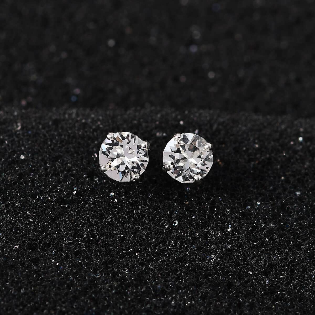 White Crystal Solitaire Stud Earrings in Platinum Over Sterling Silver image number 1