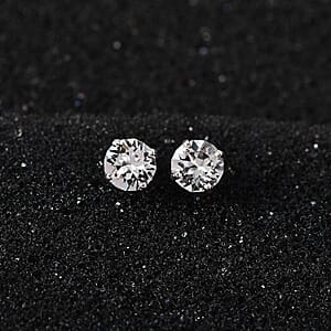 Designer Premium Austrian Crystal Solitaire Stud Earrings in Platinum Over Sterling Silver