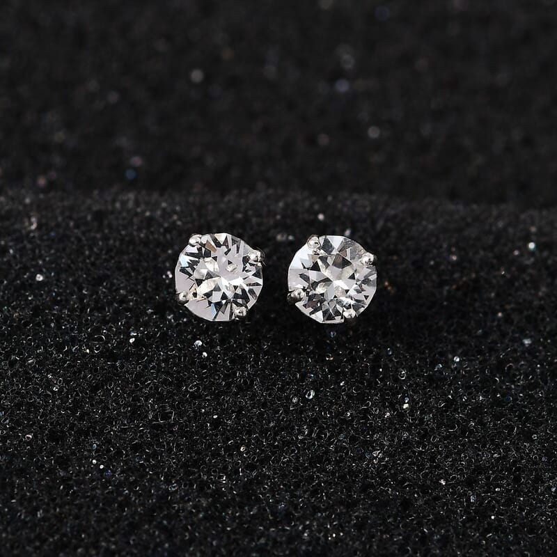 Designer Premium Austrian Crystal Solitaire Stud Earrings in Platinum Over Sterling Silver