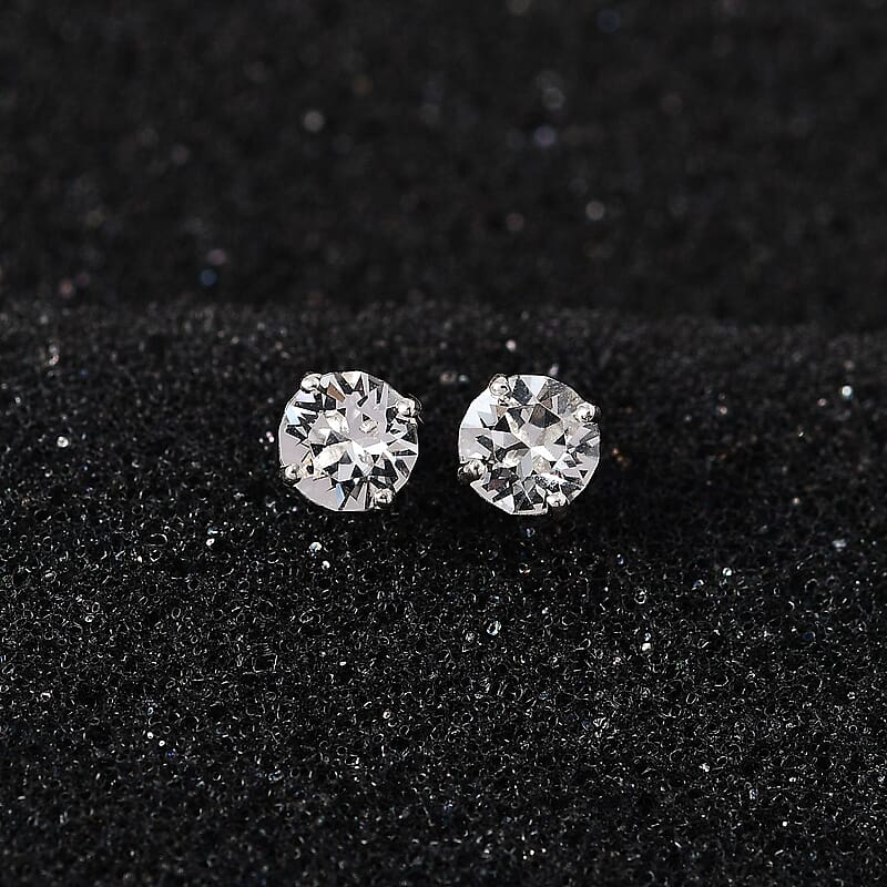 Designer Premium Austrian Crystal Solitaire Stud Earrings in Platinum Over Sterling Silver