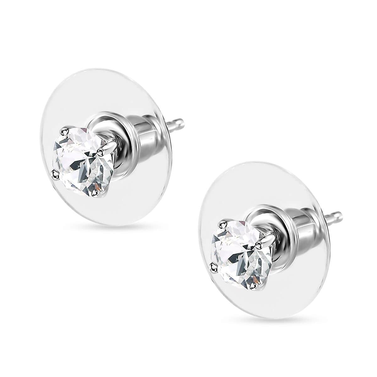 White Crystal Solitaire Stud Earrings in Platinum Over Sterling Silver image number 3