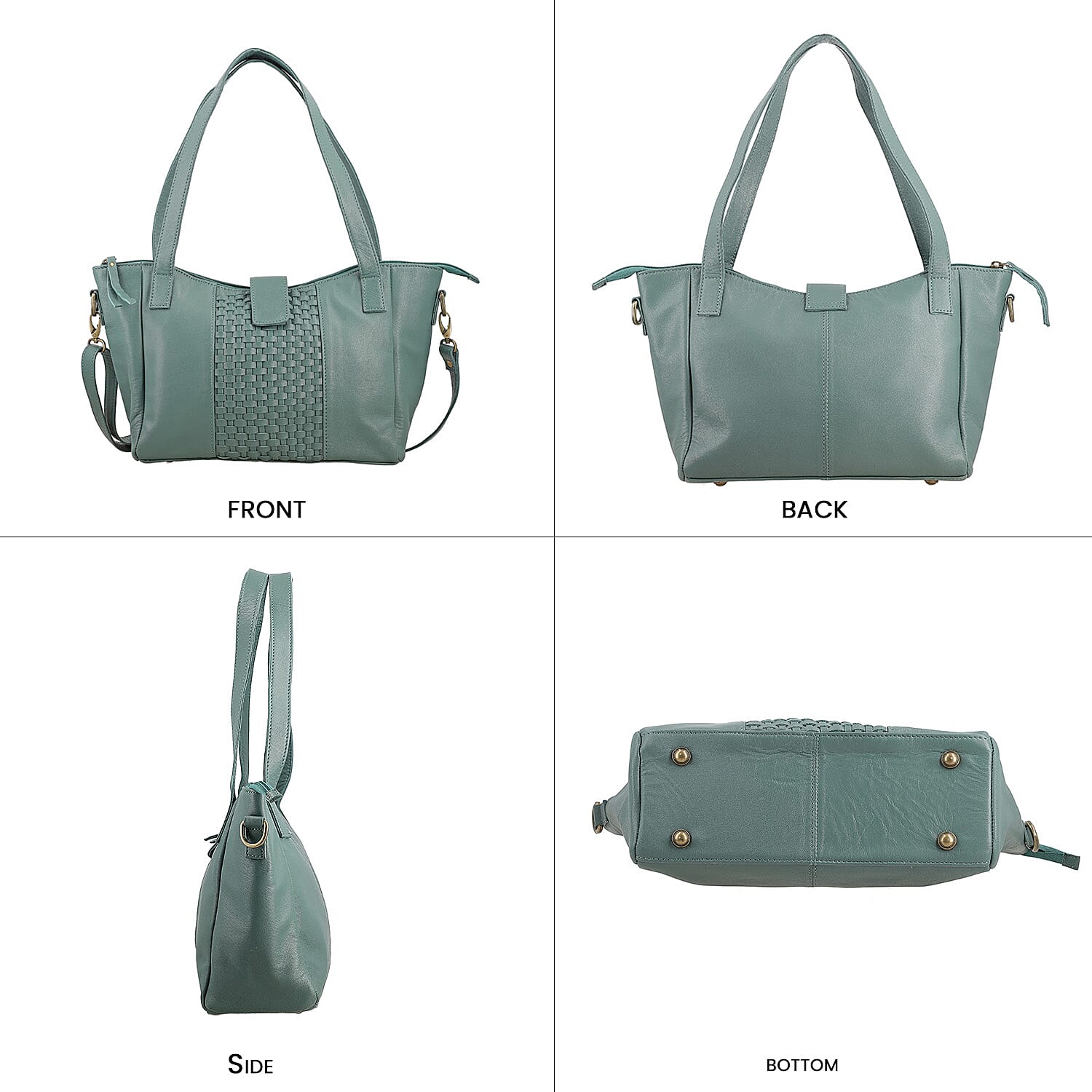 Turquoise Genuine Leather Weave Pattern Shoulder Bag
