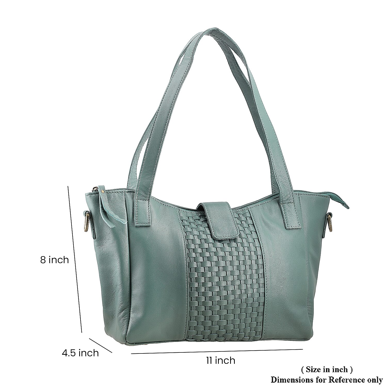Turquoise Genuine Leather Weave Pattern Shoulder Bag