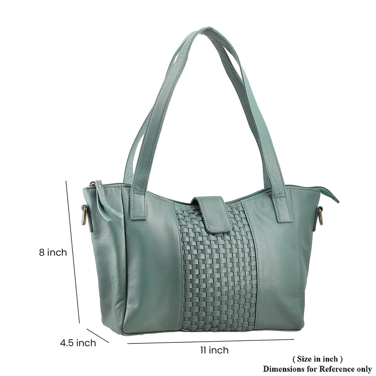 Turquoise Genuine Leather Weave Pattern Shoulder Bag image number 5