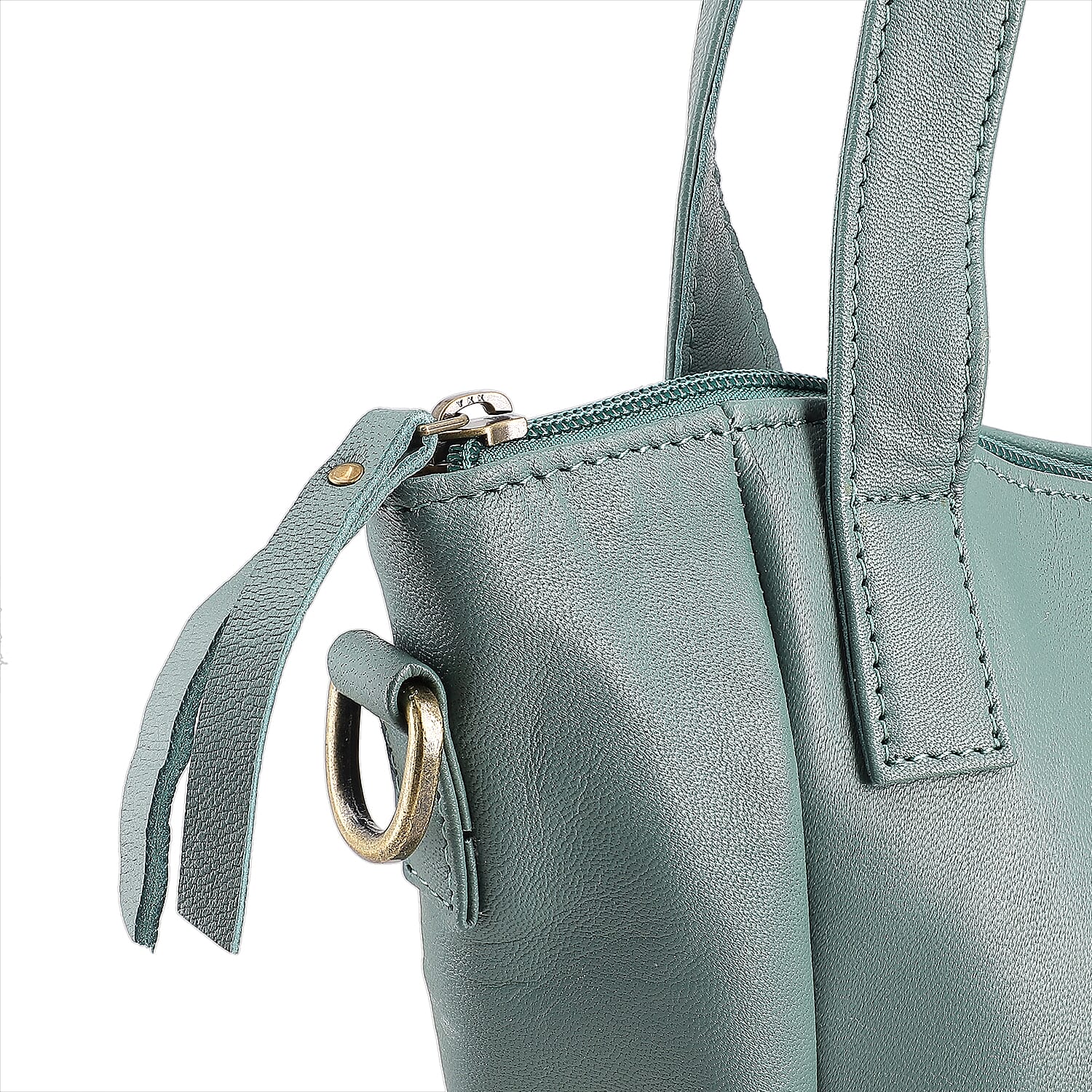 Turquoise Genuine Leather Weave Pattern Shoulder Bag